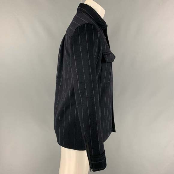 CALIBRATE Navy Grey Chalkstripe Wool Blend Snaps Jacket - Picture 2 of 6